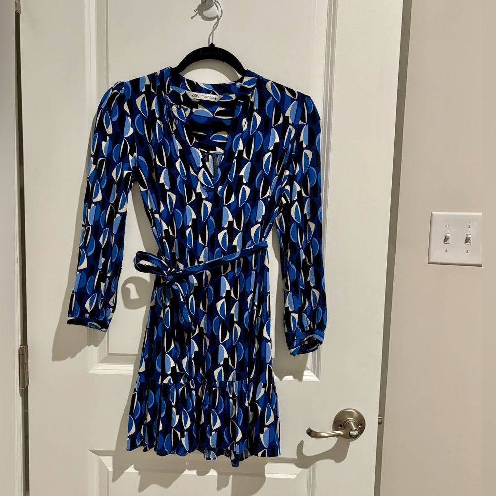 Zara Geometric Blue Mod Dress XS
